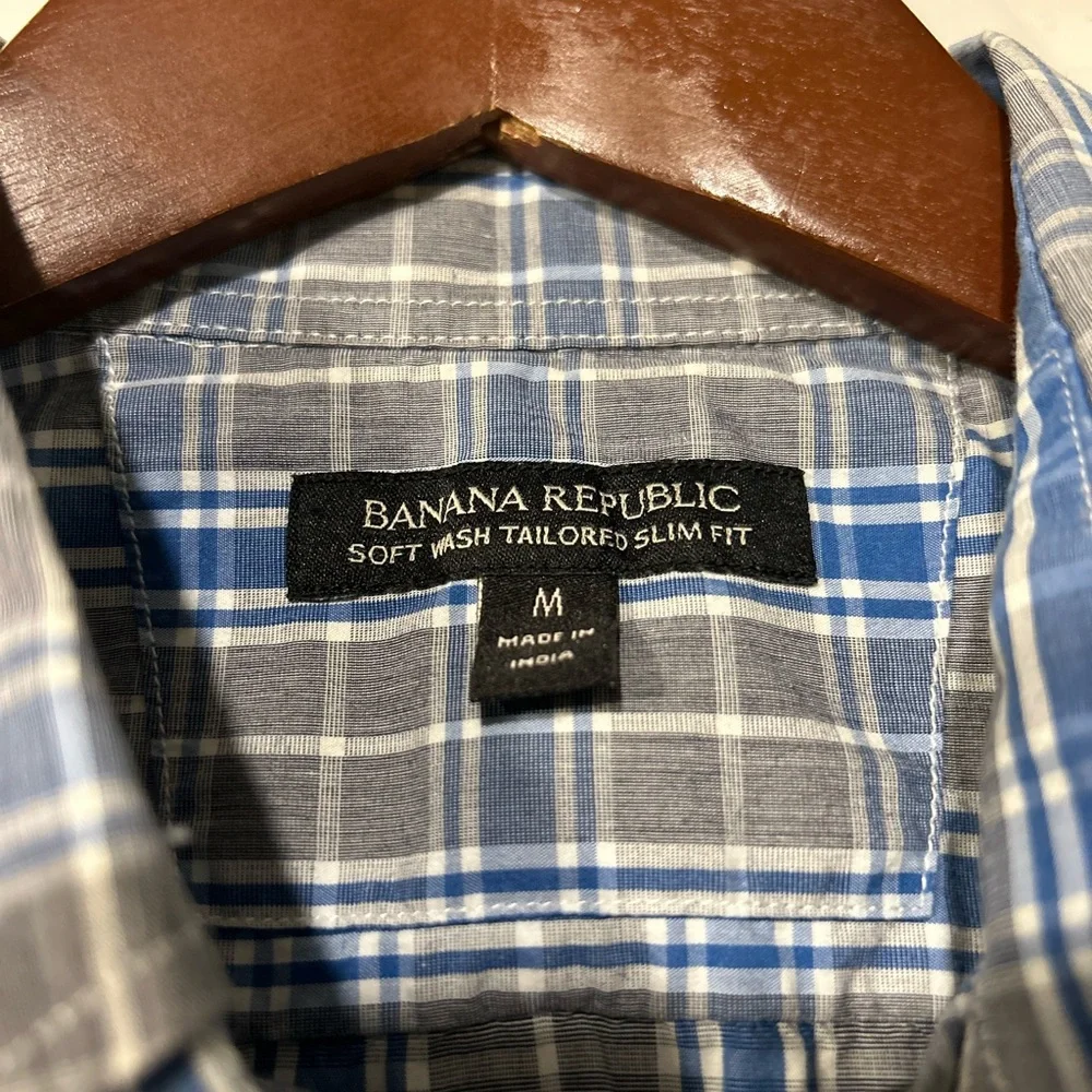 Banana Republic Soft Wash Tailored Slim Fit Blue Plaid Button Down Shirt Men’s M
